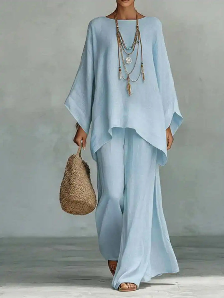 Asymmetric Top and Wide Leg Trouser Set for Women