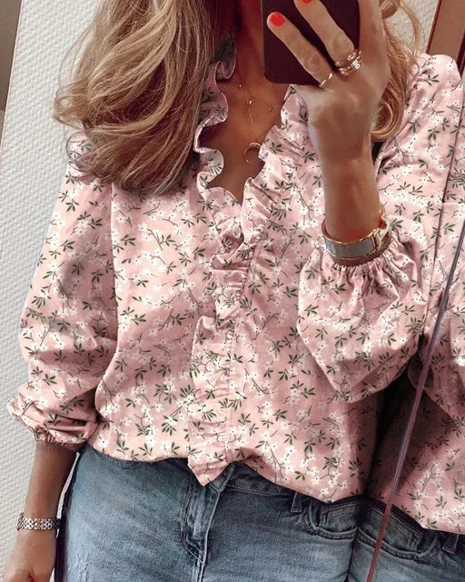 Ruffle Trim Button-Up Blouse for Women