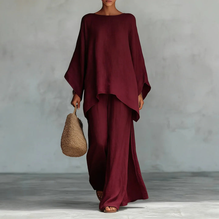 Asymmetric Top and Wide Leg Trouser Set for Women