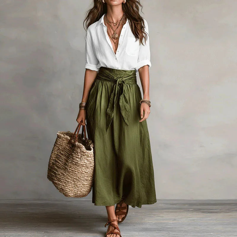 Blouse and High-Waisted Midi Skirt Set for Women