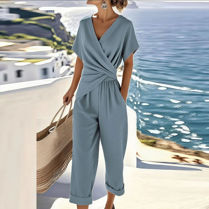 V-Neck Top and Relaxed Pants Set for Women