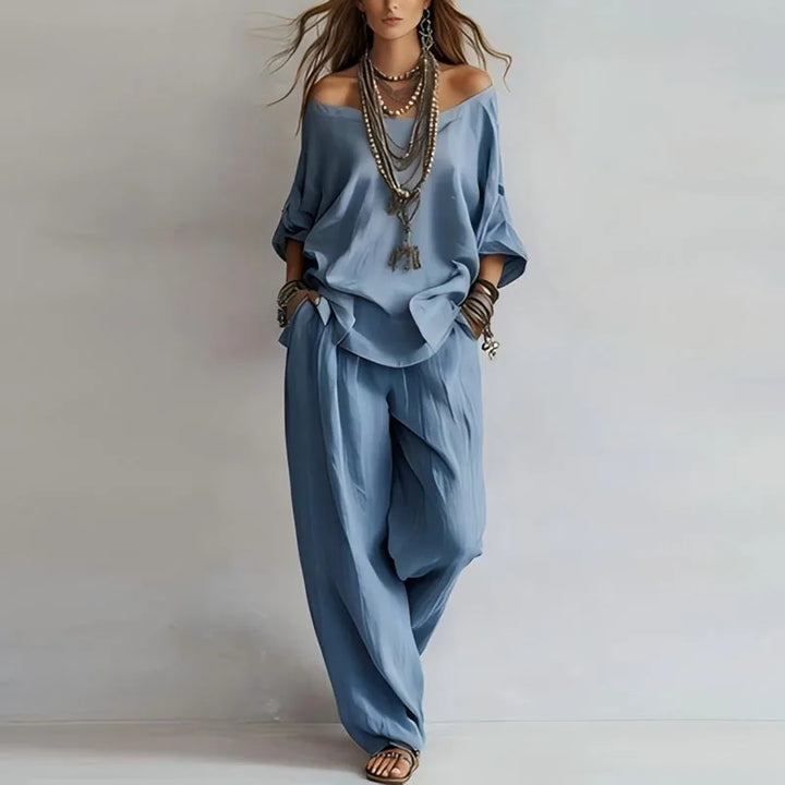 Off-Shoulder Top and Wide-Leg Pants Set for Women