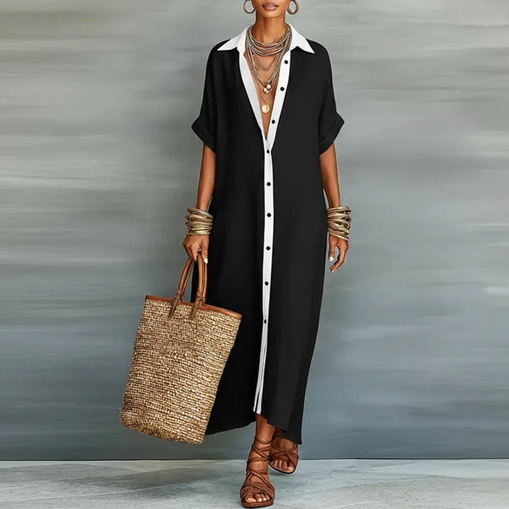 Button Front Maxi Shirt Dress for Women