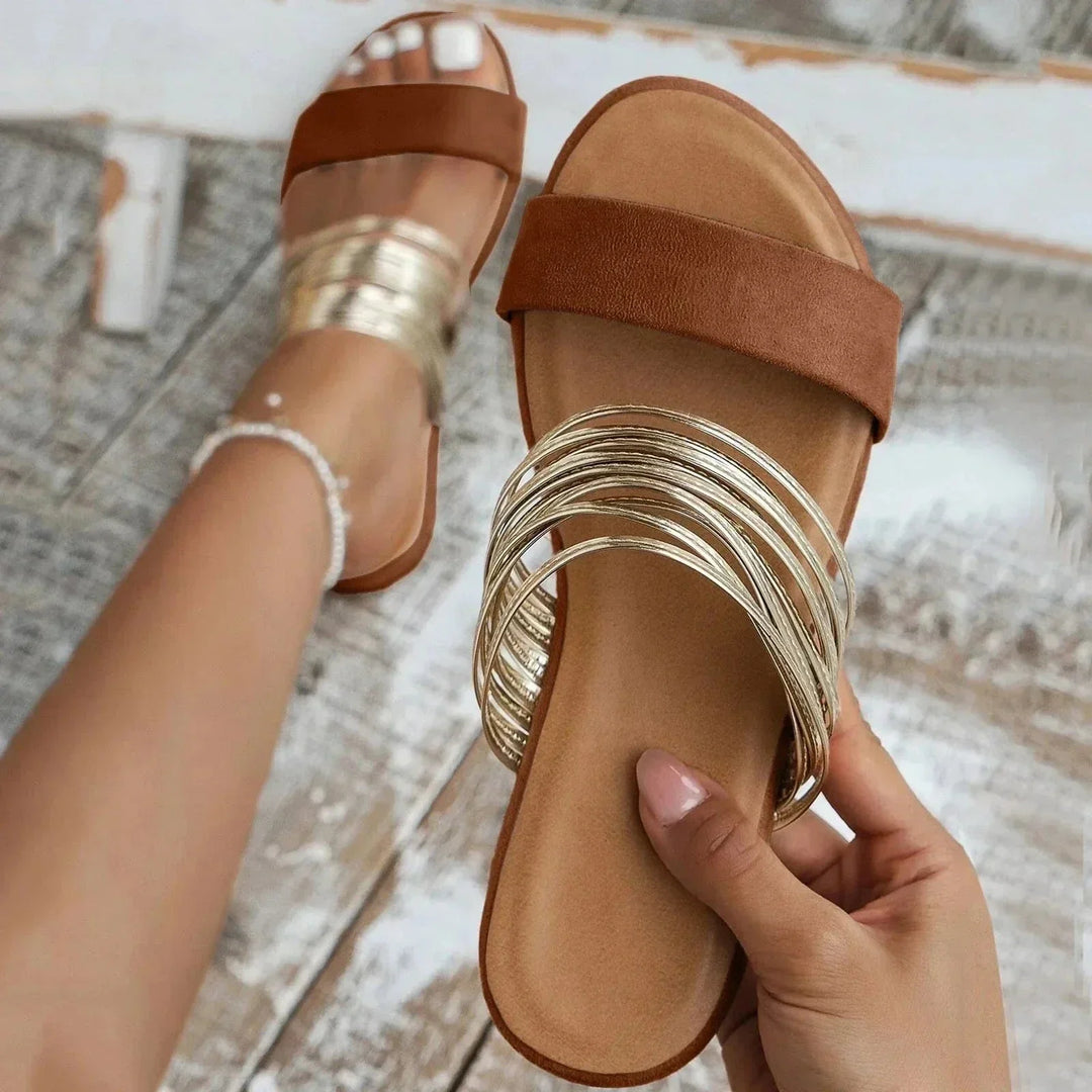 Metallic Strappy Flat Sandals for Women