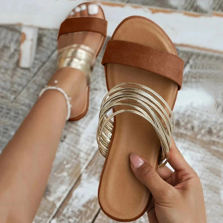 Metallic Strappy Flat Sandals for Women