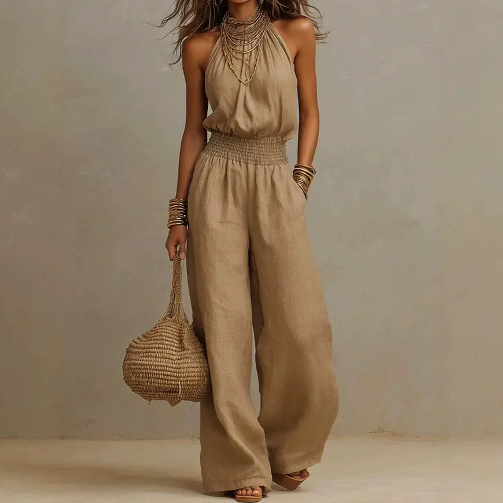 Sleeveless Halter Wide Leg Jumpsuit for Women