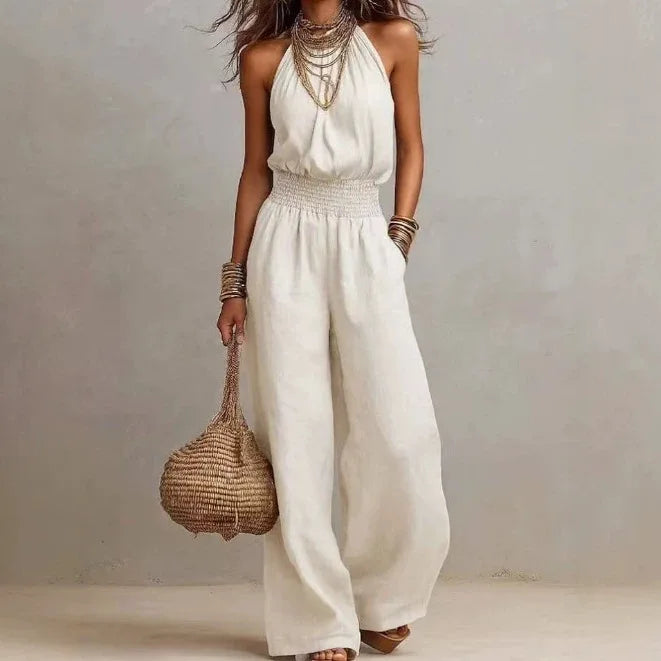 Sleeveless Halter Wide Leg Jumpsuit for Women