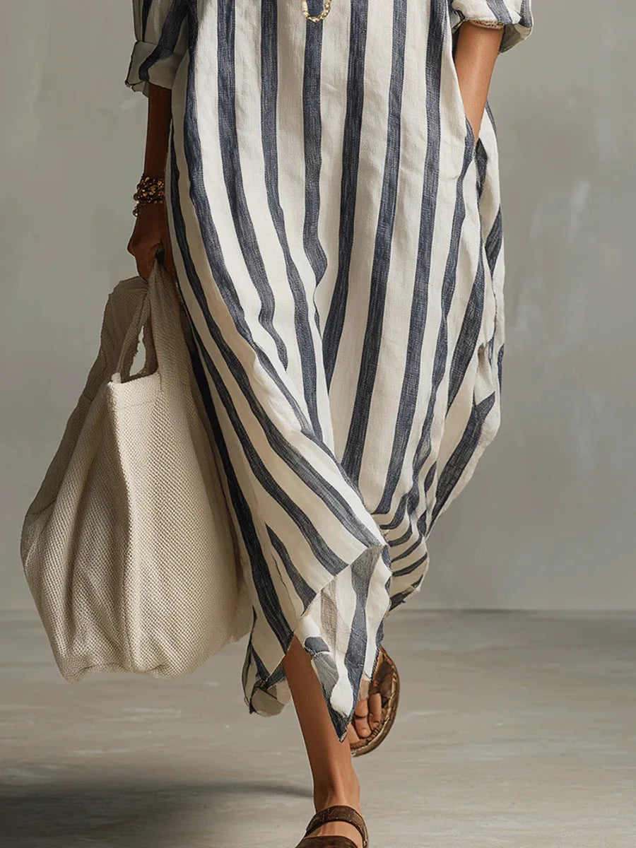 Striped Maxi Shirt Dress for Women