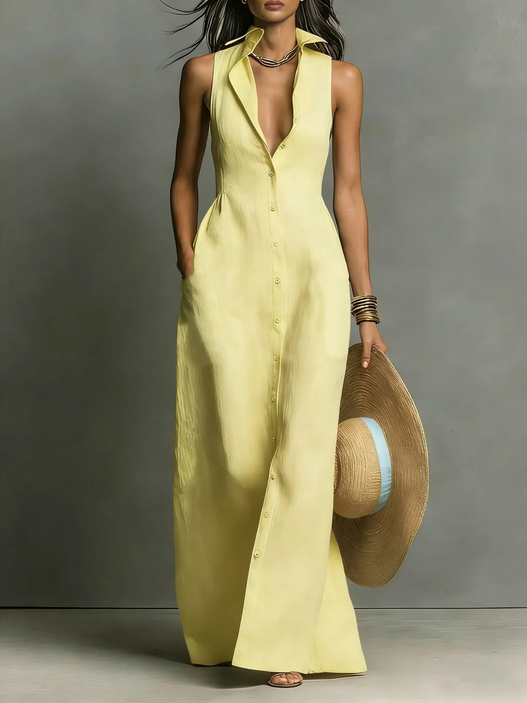 Sleeveless Button-Front Shirt Dress for Women
