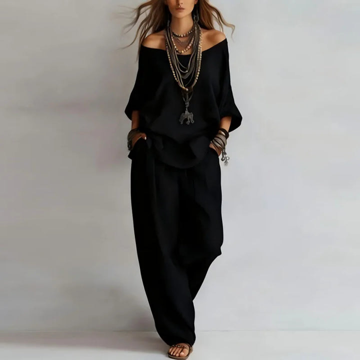 Off-Shoulder Top and Wide-Leg Pants Set for Women