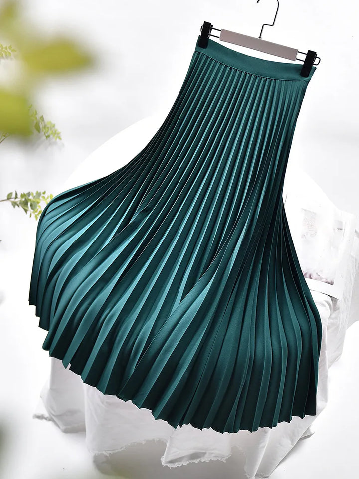 Pleated Elastic Waist Midi Skirt for Women