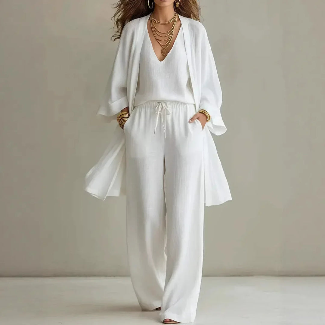3-Piece Wide Leg Pant and Overshirt Set for Women
