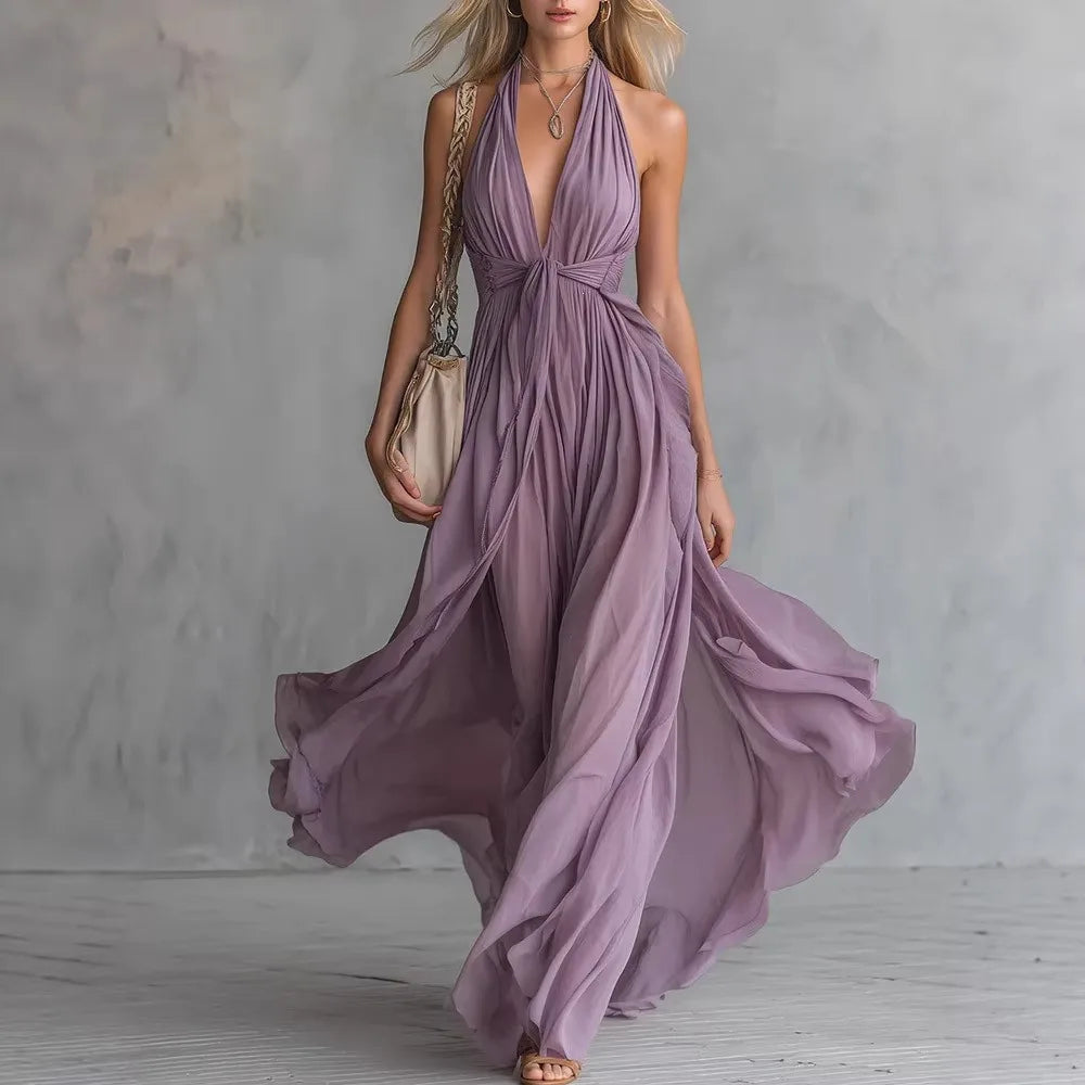 Halter Neck Maxi Dress with Slit for Women