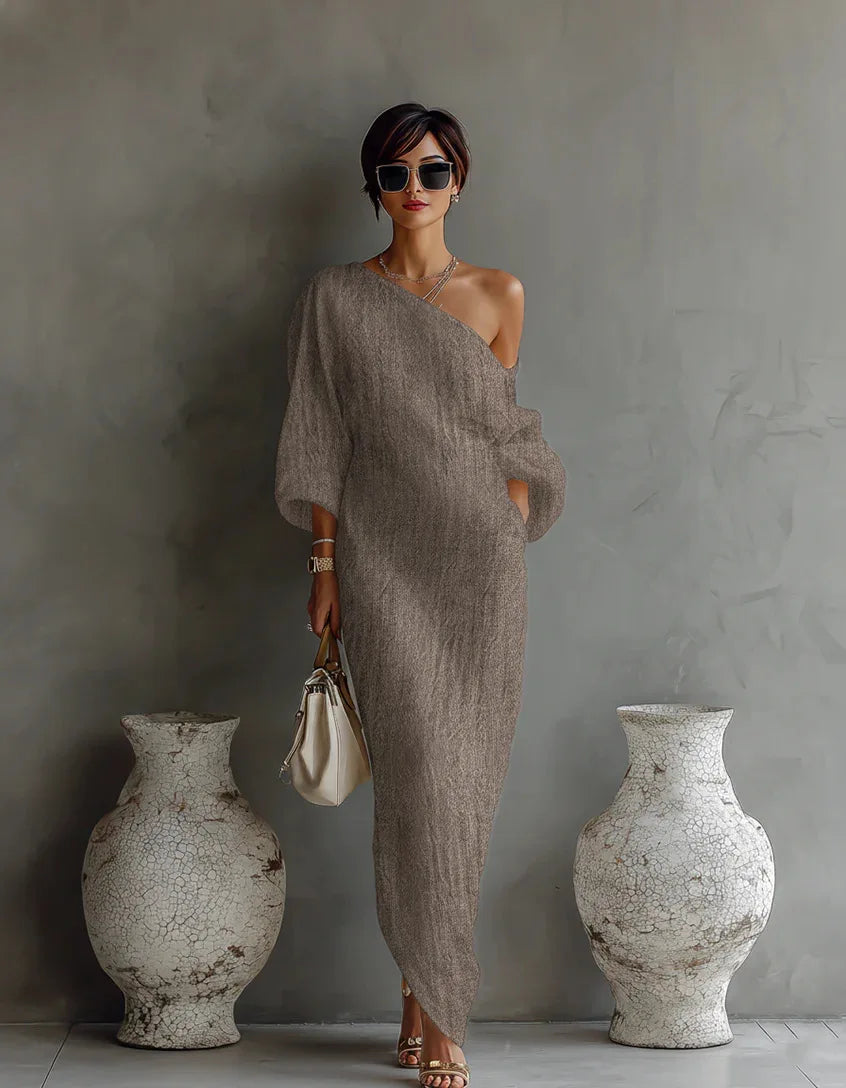 One Shoulder Maxi Dress with Pockets for Women