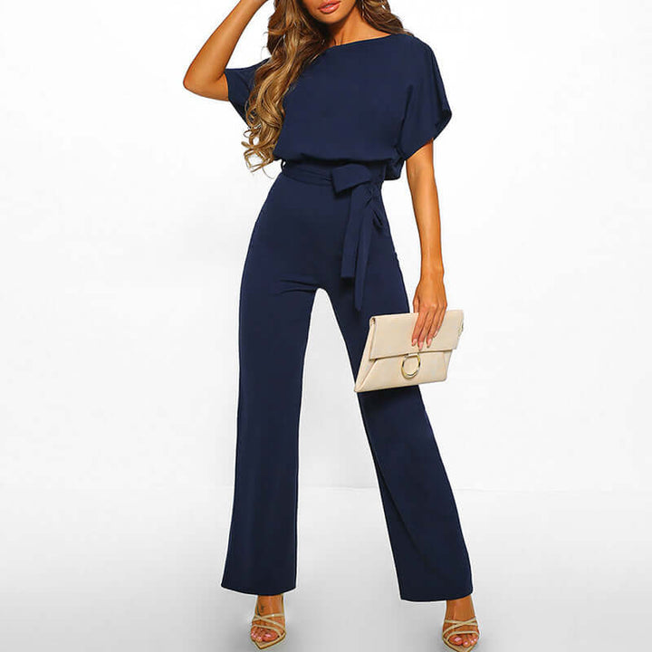 Tie Belt Short Sleeve Jumpsuit for Women