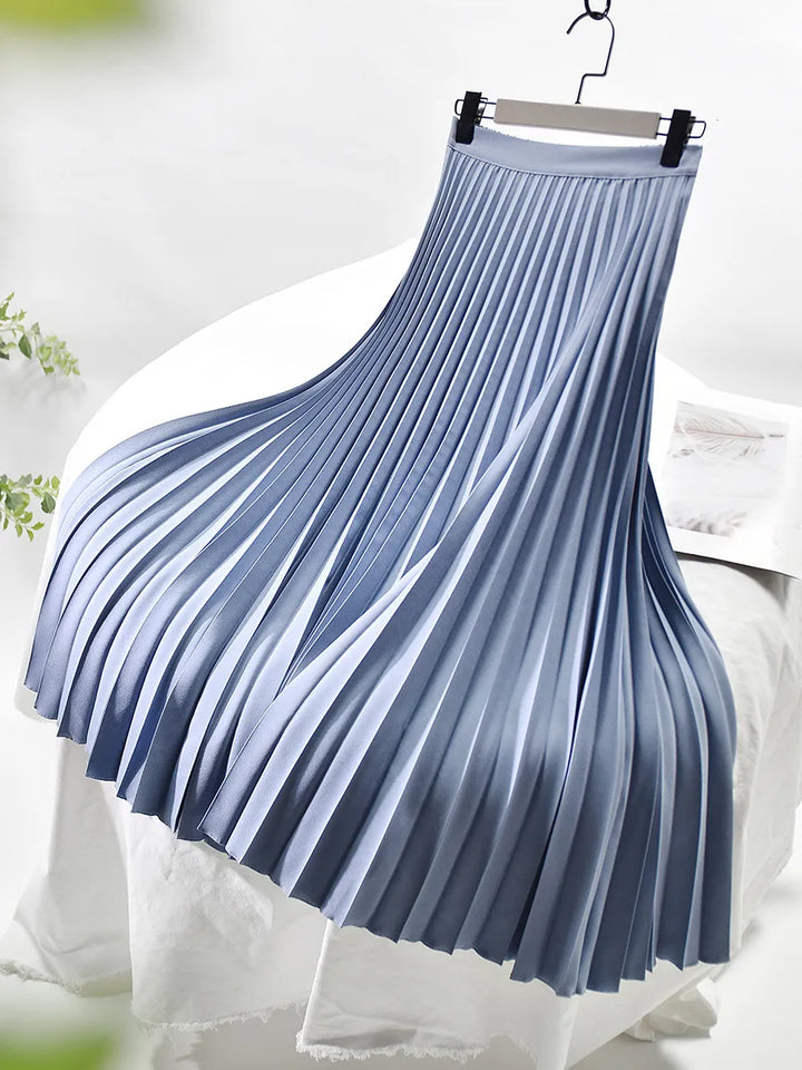 Pleated Elastic Waist Midi Skirt for Women