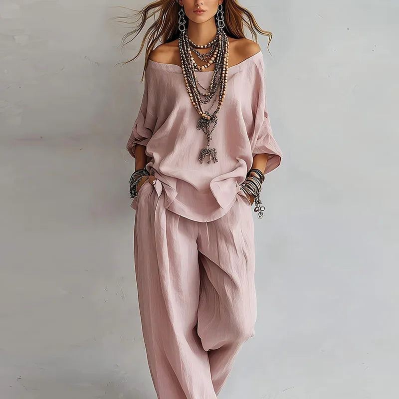 Off-Shoulder Top and Wide-Leg Pants Set for Women