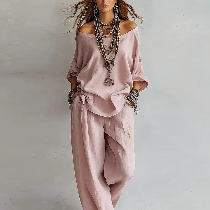 Off-Shoulder Top and Wide-Leg Pants Set for Women