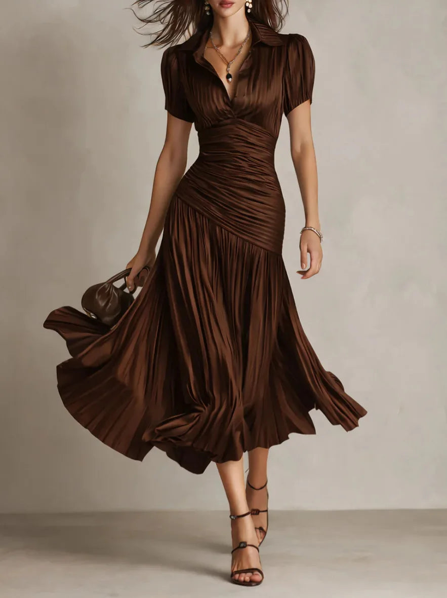 Satin High Waist Shirt Midi Dress for Women