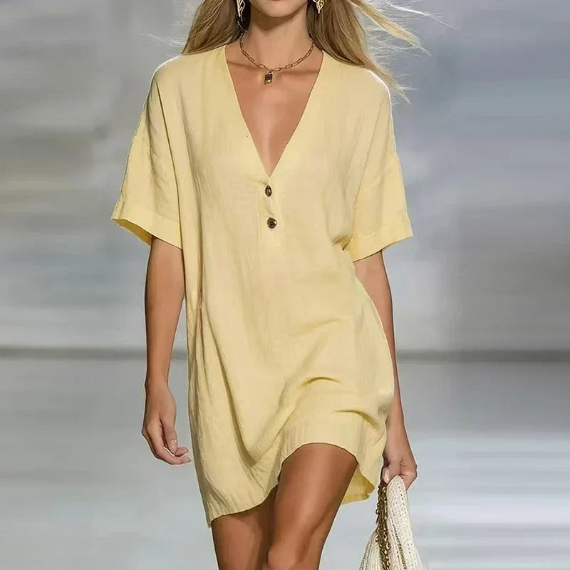 Short Sleeve Button-Front Mini Shirt Dress for Women