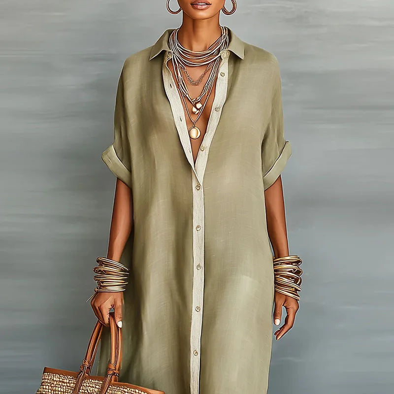 Button Front Maxi Shirt Dress for Women