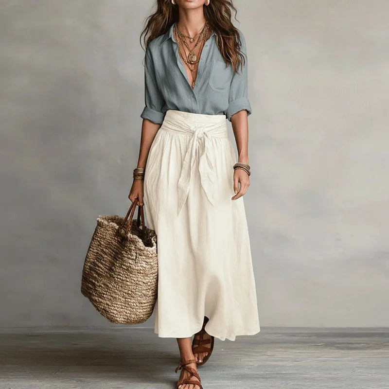 Blouse and High-Waisted Midi Skirt Set for Women