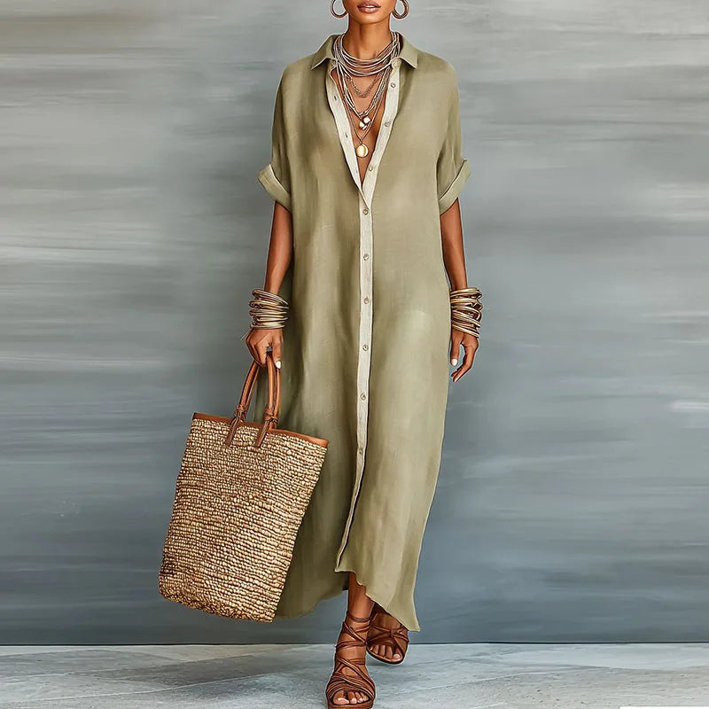 Button Front Maxi Shirt Dress for Women