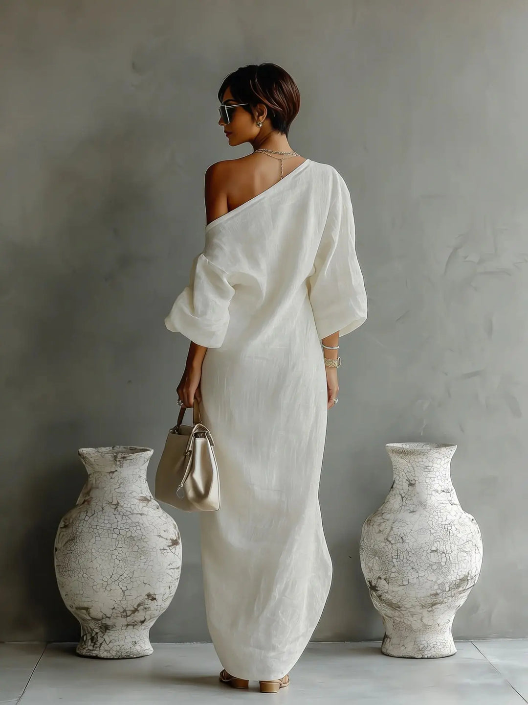 One Shoulder Maxi Dress with Pockets for Women