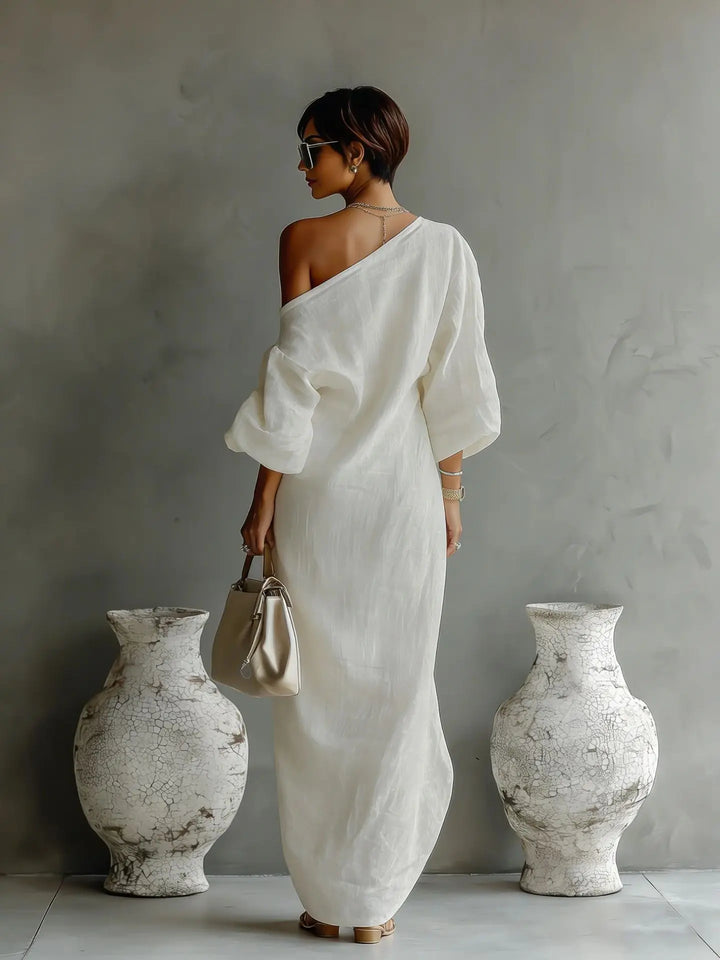 One Shoulder Maxi Dress with Pockets for Women
