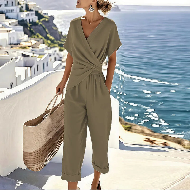V-Neck Top and Relaxed Pants Set for Women