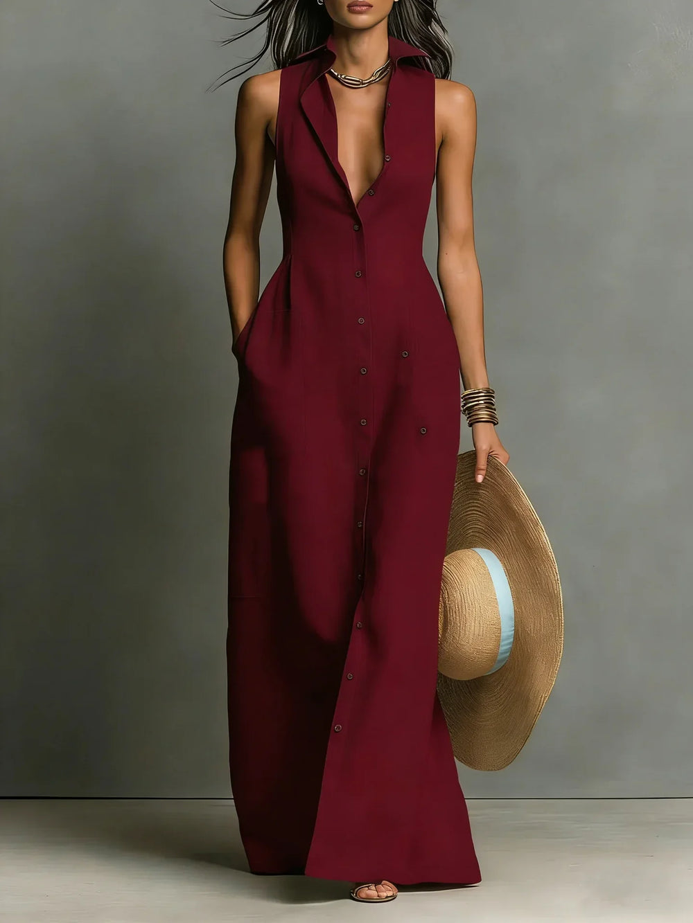 Sleeveless Button-Front Shirt Dress for Women