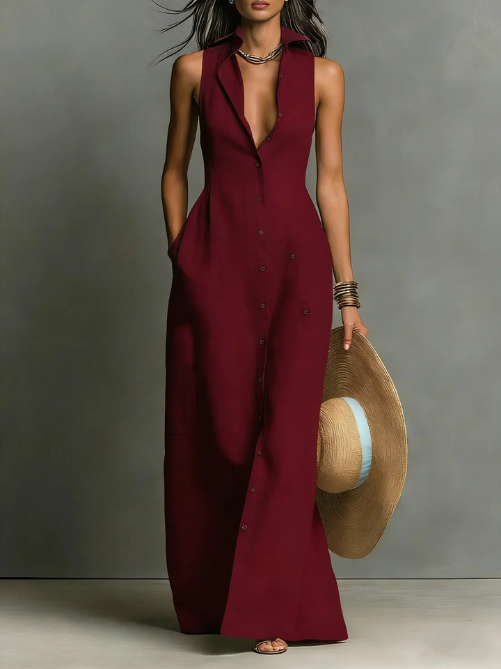 Sleeveless Button-Front Shirt Dress for Women