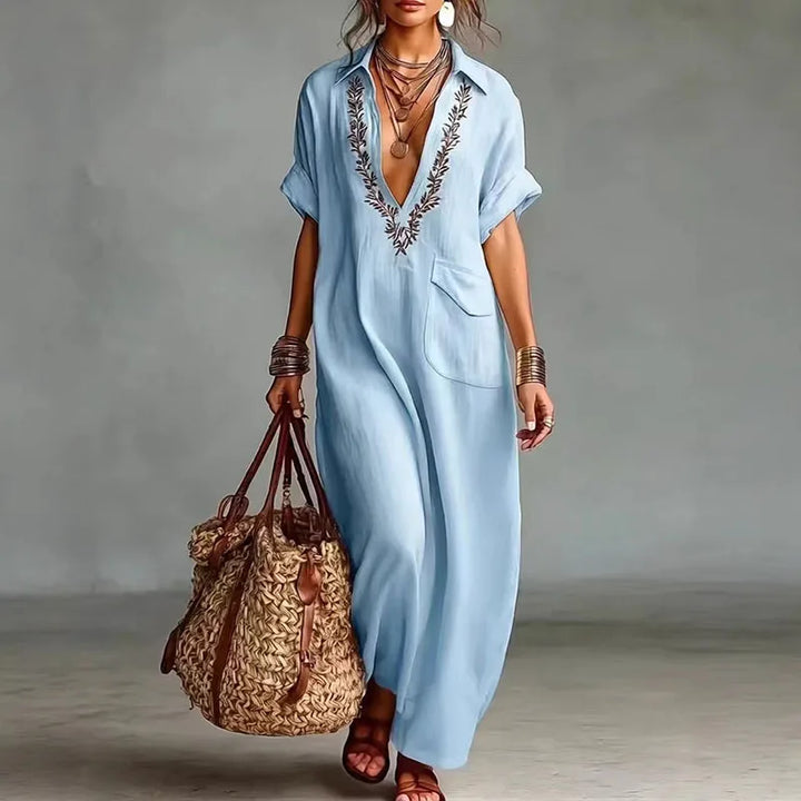 Printed V-Neck Maxi Dress for Women