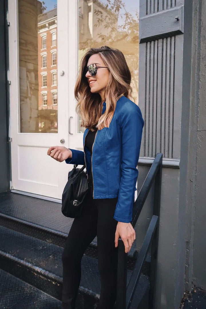 Slim Fit Biker Zip-Up Jacket for Women