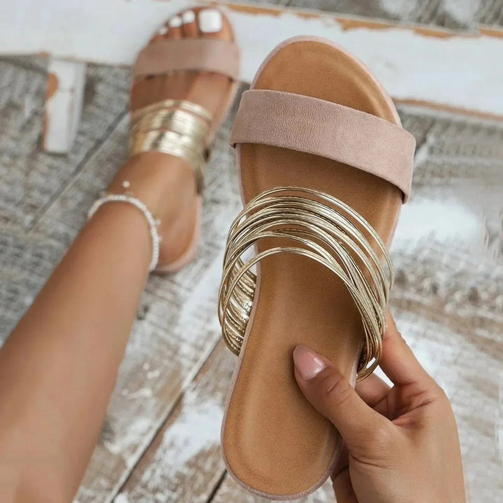 Metallic Strappy Flat Sandals for Women
