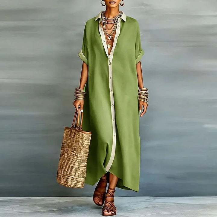 Button Front Maxi Shirt Dress for Women