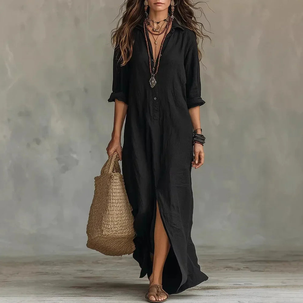 V-Neck 3/4 Sleeve Maxi Dress for Women