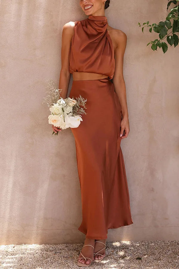 Draped Top and Maxi Skirt Set for Women