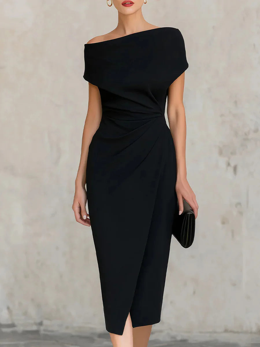 One-Shoulder Pleated Midi Dress for Women