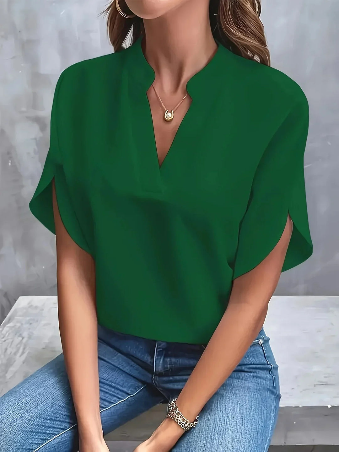 V-Neck Short Sleeve Blouse for Women