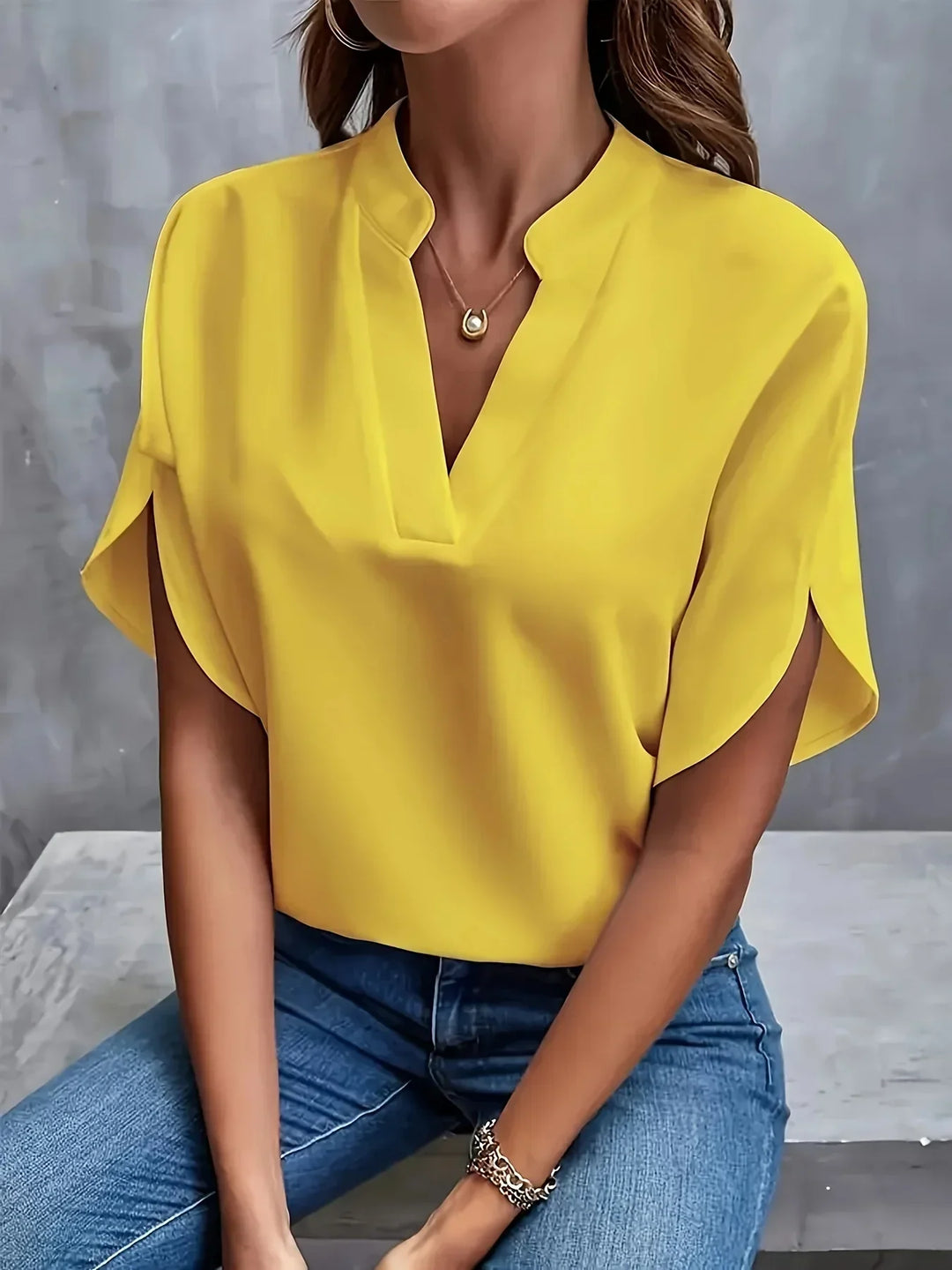 V-Neck Short Sleeve Blouse for Women