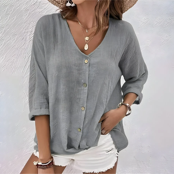 V-Neck Loose Fit Blouse for Women