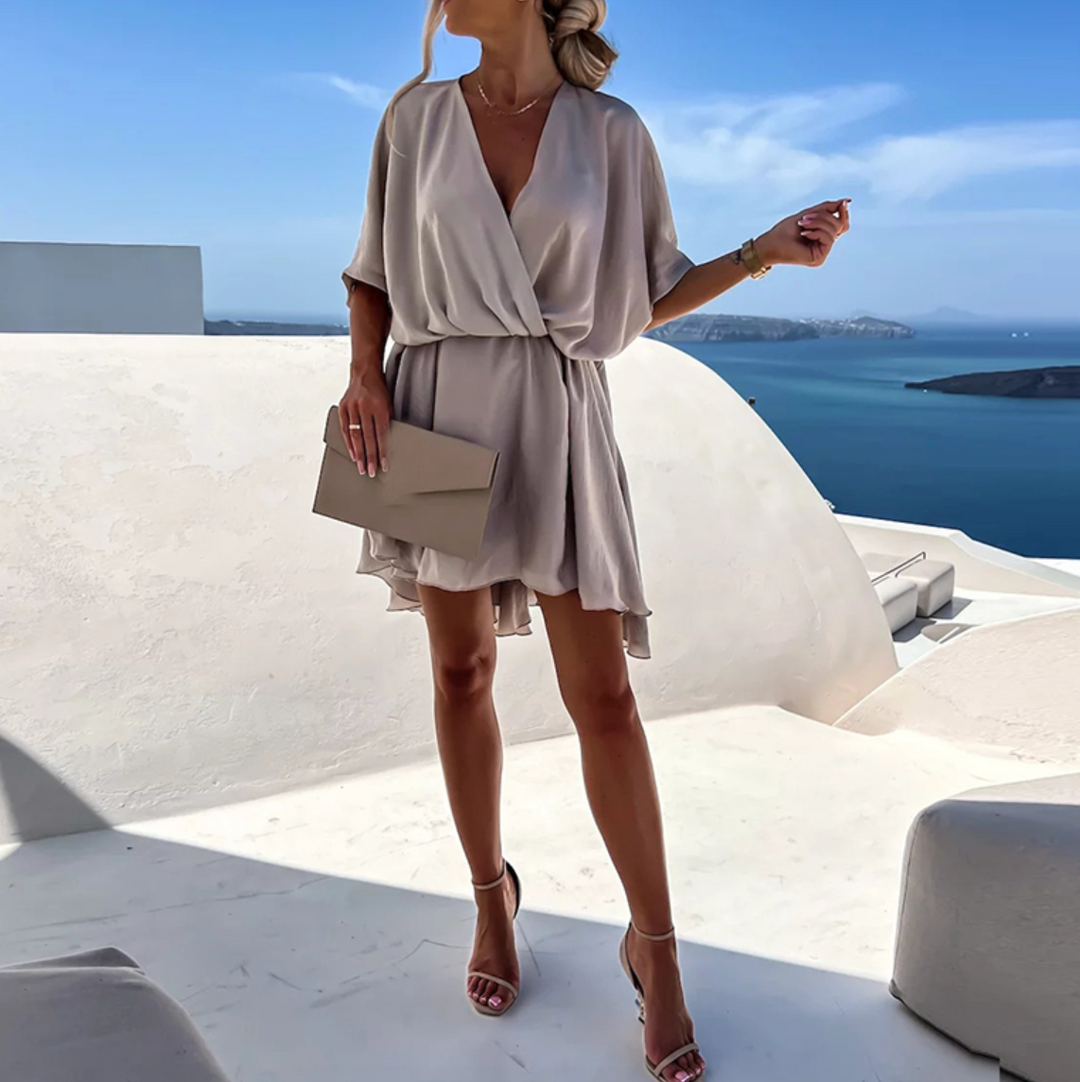 Short Sleeve Wrap Mini Dress for Women