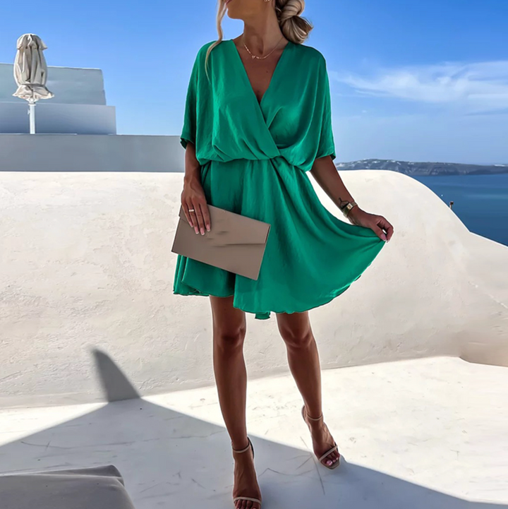 Short Sleeve Wrap Mini Dress for Women