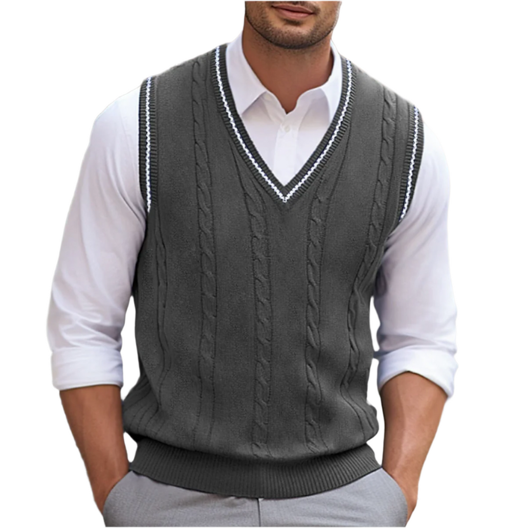Textured V-Neck Knit Vest for Men