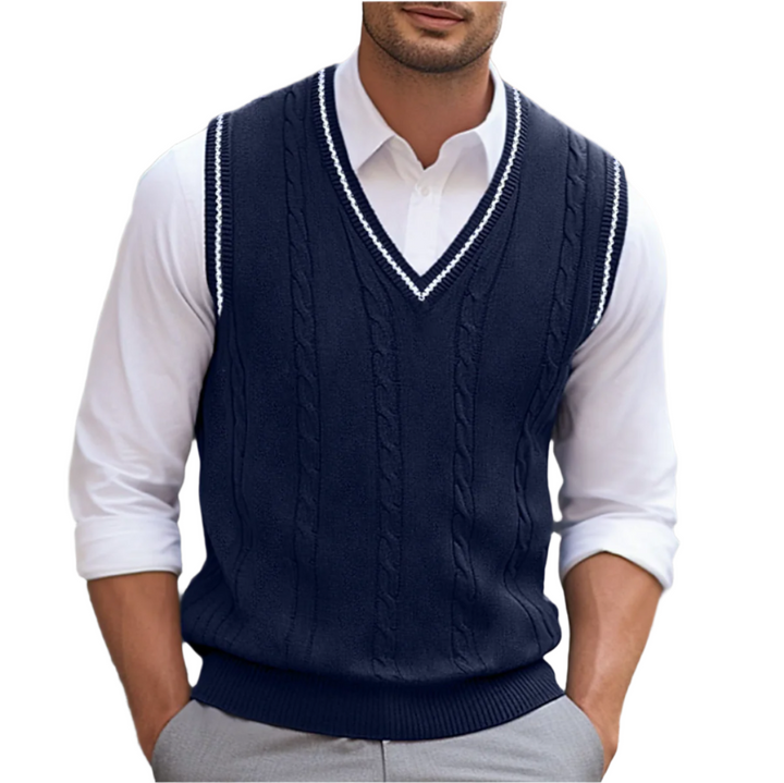 Textured V-Neck Knit Vest for Men