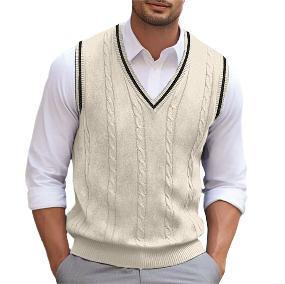 Textured V-Neck Knit Vest for Men
