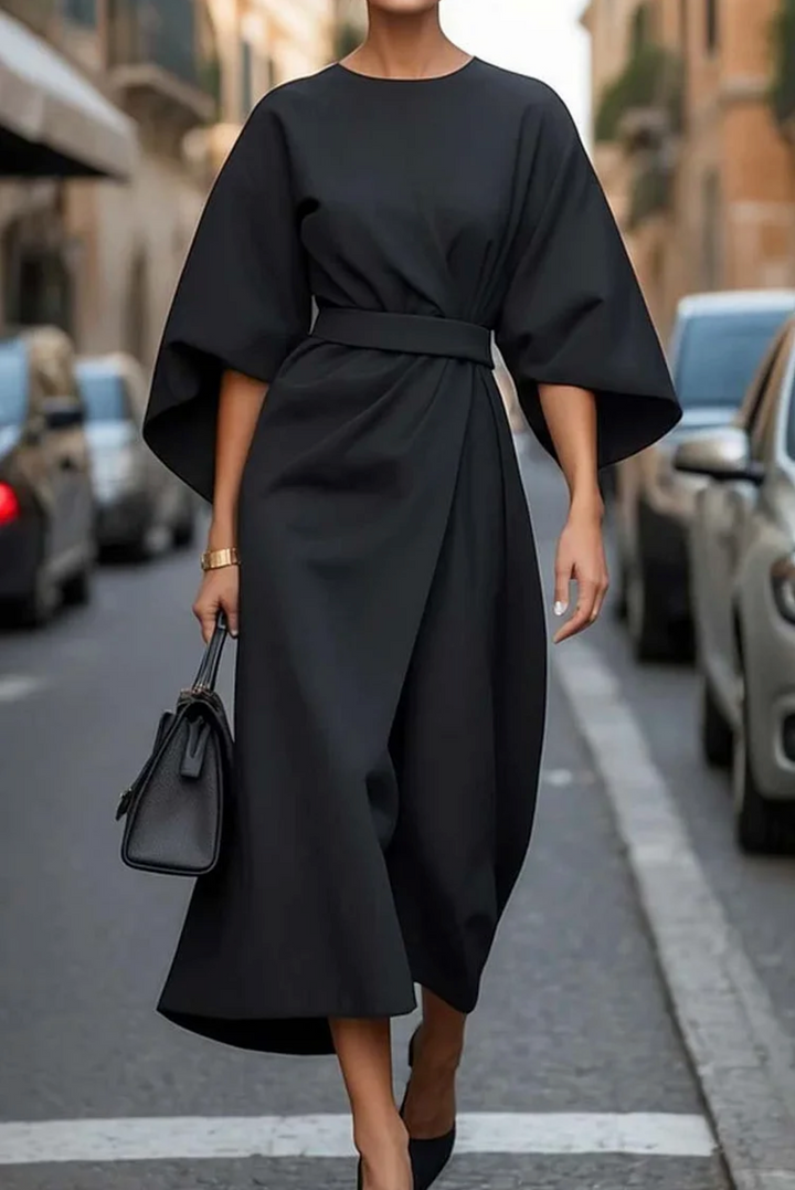 Elegant Belted Maxi Dress with Flowy Design