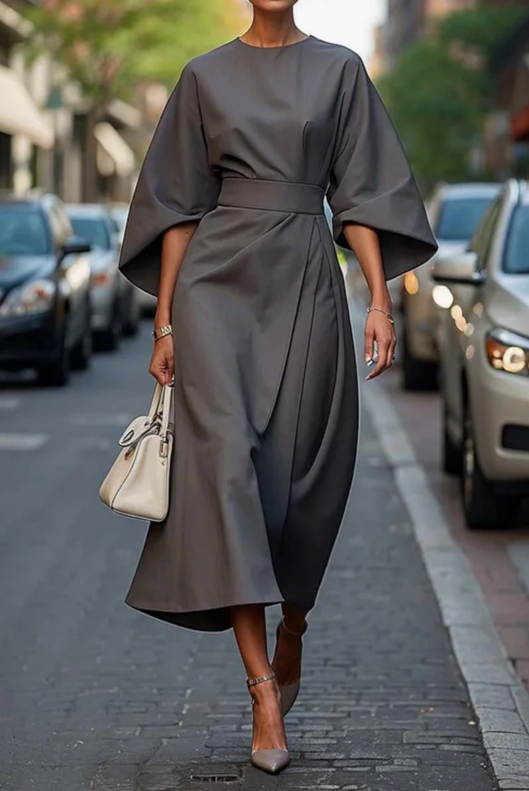 Structured Flowy Midi Dress for Women