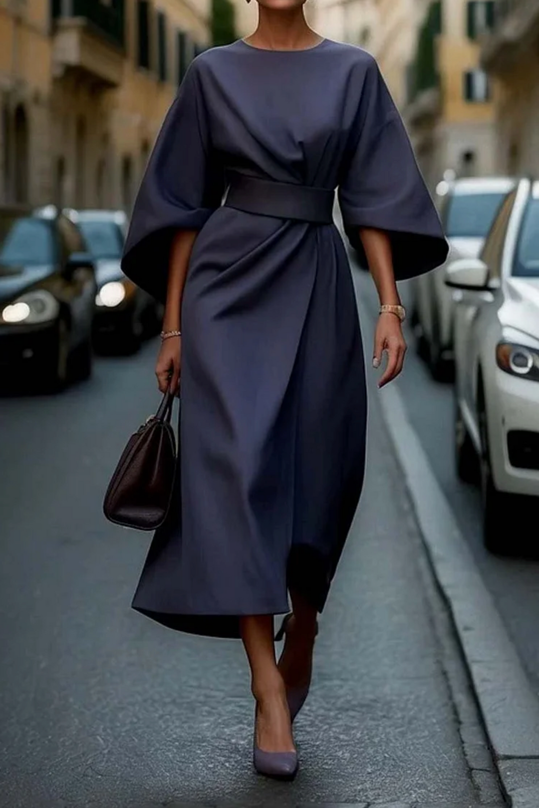 Structured Flowy Midi Dress for Women